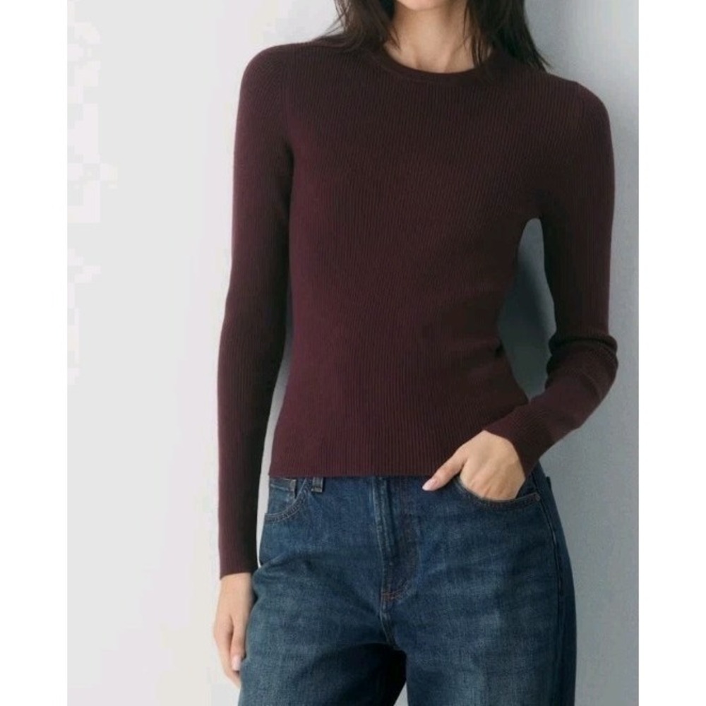 Tna Hush Sweater Women's Size Small Cardamon Ribbed Crewneck Fitted Nylon/Wool